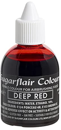 Sugarflair Airbrush Colouring Lebensmittelfarbe, Deep Red, 60 ml | Essbare Lebensmittel Farbe Flüssig, Airbrush-Farbe für Kuchen, Cupcakes, Zuckerguss und Kuchendekorationen