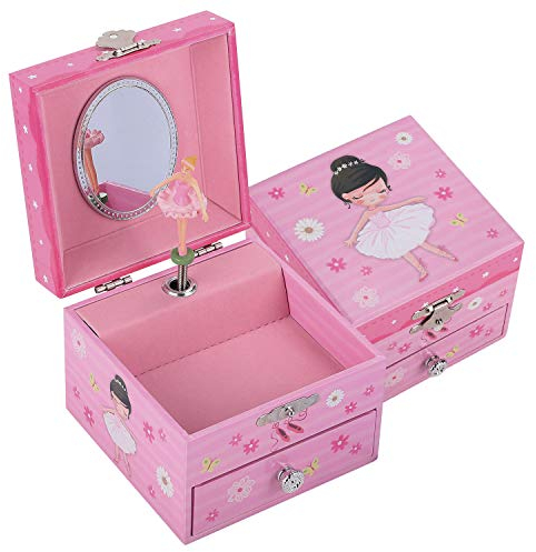 TAOPU Musikalische Schmuckschatulle mit ausziehbarer Schublade und Spinnerei Niedliche Ballerina Spieluhr Juwel Aufbewahrungskoffer für Mädchen
