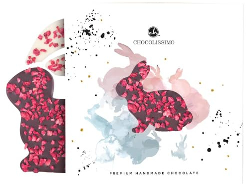 Choco Conejo con Frambuesas - Mesa de Pascua | Chocolate de pascua | Niños | Adultos | Regalo de pascua | Regalos de pascua | Chico | Chica | Delicioso | Amigo | esposa | Conejito de chocolate
