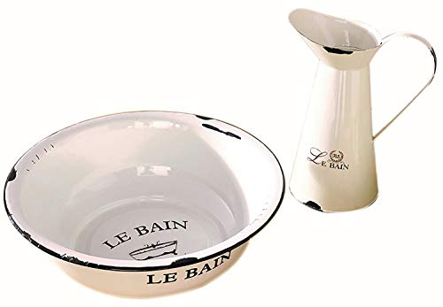 Dekoleidenschaft Waschschüssel + Dekokanne Le Bain aus Metall, Emailleschüssel, Wasserkanne, Shabby Chic