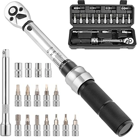 Bike Torque Wrench Set - 2 to 20 Nm – 1/4 Inch Driver Pro MTB Bicycle Maintenance Torque Wrench Kit Tool for Road Mountain Bikes Motorcycle Multitool