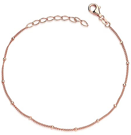 Materia Damen Armband Rosegold dünn - 925 Silber Armkette Kugeln rose vergoldet 1mm Armkette Frauen Mädchen 17-20cm SA-80-Rose