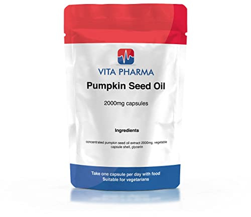 Pumpkin Seed Oil high Strength 2000mg, 120 Capsules, 4 Months Supply. BY VITA PHARMA, Order Today for Fast DELIVERY
