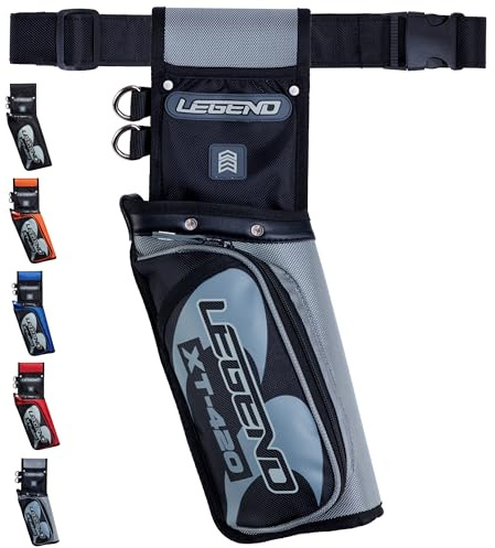 LEGEND XT420 Arrow Quiver - Quiver Arrow Holder, Archery Quiver with 3 Arrow Tube, Durable Nylon Hip Quivers with Multiple Pockets for Archery Accessories, Score Card & Tools - Right-Handed, Dark Grey