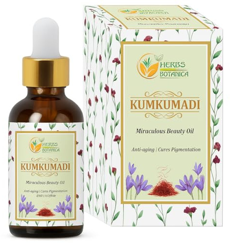 Herbs Botanica Kumkumadi Oil Pure Ayurveda Face Oil with Saffron, Serum Face Moisturizer 26 Herbs 30 Ml