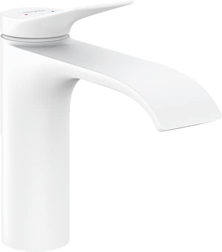 hansgrohe Vivenis - Tvättställsblandare utan bottenventil, Vattenkran badrum med utloppshöjd 110 mm, Badrumskran vattenbesparande (EcoSmart), matt vit, 75022700