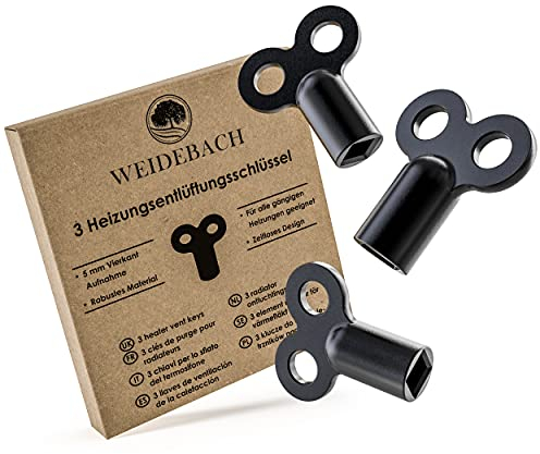 3x WEIDEBACH® chiave del radiatore nera, adatta a tutti i radiatori chiave di spurgo del radiatore, ROBUSTA & STABILE, riduce il rumore, chiave di sfiato del radiatore