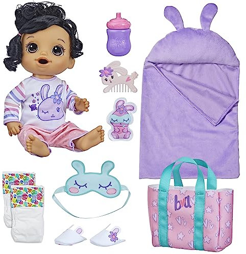 Baby Alive Bunny Sleepover Babypuppe, Schlafenszeit-Thema, 30,5 cm Puppen, Schlafsack & Hasen-Themen-Puppenzubehör, Spielzeug für 3-jährige Mädchen und Jungen und älter, braune Haare (Amazon Exclusive