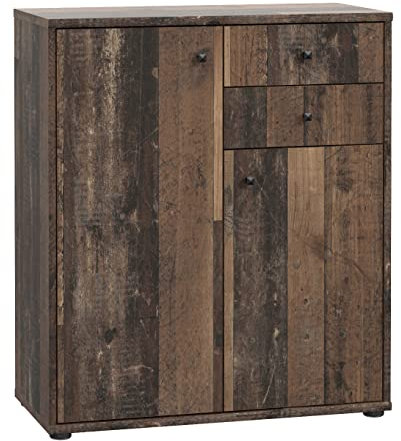 FORTE TEMPRA 2 Kommode mit 2 Türen und 2 Schubladen, Holzwerkstoff, Old – Wood Vintage Dekor, (B x H x T) 73,7 x 85,5 x 34,8 cm