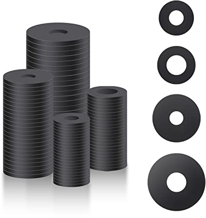 AIEX 100 Pièces Rondelles Plates en Caoutchouc, Rondelles en Caoutchouc Robuste Oillet en Caoutchouc Noir Coussinets Amortisseurs de Vibrations pour Appareils Électroménagers Robinets Vis (4 Tailles)