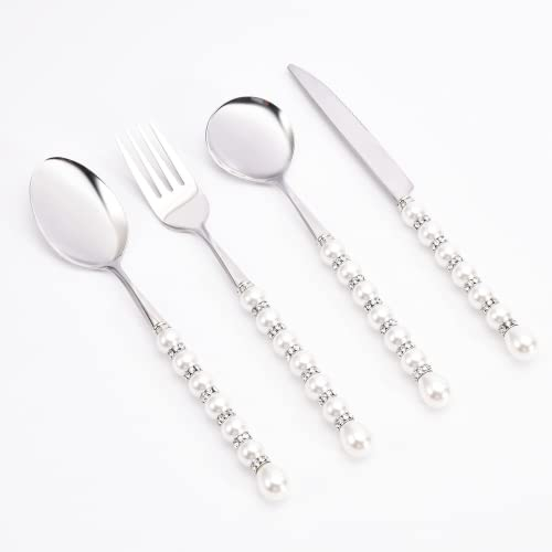Lot de 4 couverts de luxe en acier inoxydable avec 1 couteau, 1 fourchette, 1 cuillère, 1 cuillère à dessert, 1 ensemble de couverts cadeau d'anniversaire, cadeau de Noël