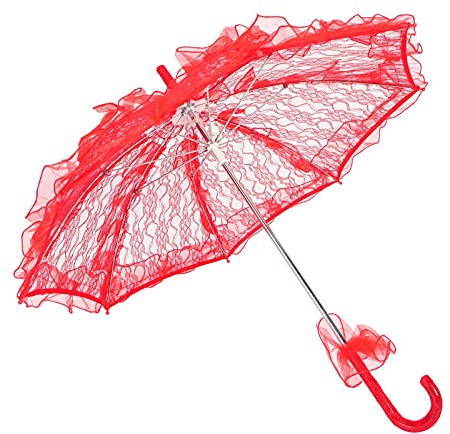 Cyrank Spitze Sonnenschirm Regenschirm, Hochzeit Spitze Sonnenschirm Regenschirm, Spitze Stoff Sonnenschirm Regenschirm Performance Requisiten für Brautjungfern und Blumenmädchen Foto Prop(rot)