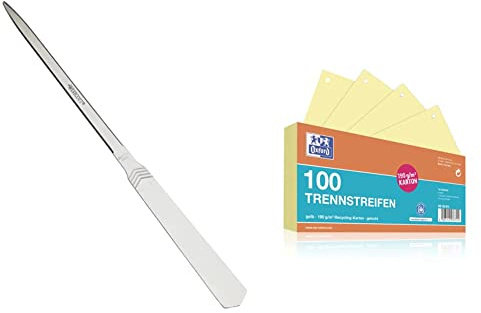 Westcott E-29693 00 Brieföffner mit Stahlgriff rostfrei, 24.5 cm & Oxford Trennstreifen, aus Karton, gelocht, 190 g/m², gelb, 100 Stück
