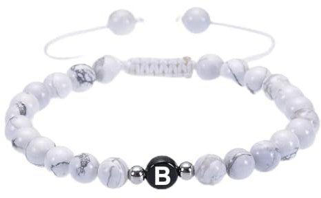 Armband Perlen Damen, Boho Armband Damen Weiss Magnesit Legierung Verstellbare Perlen mit Buchstabe B Perlenarmbänder Edelstein Armband 17cmx6mm