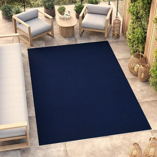 TAPISO Mono Teppich Kurzflor Dunkelblau Einfarbig Outdoor Indoor 80 x 150 cm