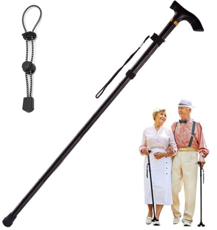 Gehstock Klappbar,Gehhilfen Senioren,Spazierstock Herren Schwarz, Gehstock Damen Höhenverstellbar,Gehstock Herren Elegant,Walking Stick,Faltbarer Gehstock,T-Griff für Altere Behinderte (Schwarz)
