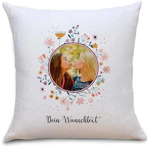 OWLBOOK® Personalisiertes Kissen mit Foto Bedrucken Lassen - Fotokissen mit 4 Fotos & Text selbst gestalten - Foto Kissen Polster 40 x 40 cm - Mama Geschenke zu Weihnachten - zzgl. Füllung