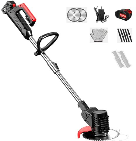 ZIXIAOS Tondeuse à Gazon sans Fil, Débroussailleuse sans Fil 3 en 1 avec Lames, 21 V 82800 Mah, Tondeuse à Gazon électrique Rechargeable 1880 W pour Jardin Et Cour,One