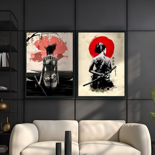 KAIDAARTLH Samurai Giapponese Quadro su Tela, Quadri Moderni Geisha, Stampe su Tela, Quadri Moderni Soggiorno Camera da Letto, Frameless(B,2x30x40cm)