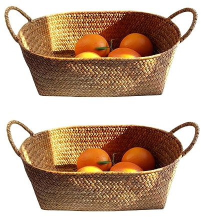 MILISTEN 2St Handgefertigter Aufbewahrungskorb Stroh (Originalfarbe) (kleine Größe) rustikale Country Style Korb für Kinder Tischdekoration Früchtekorb Rattan-Snackkorb Seetang Brotkorb