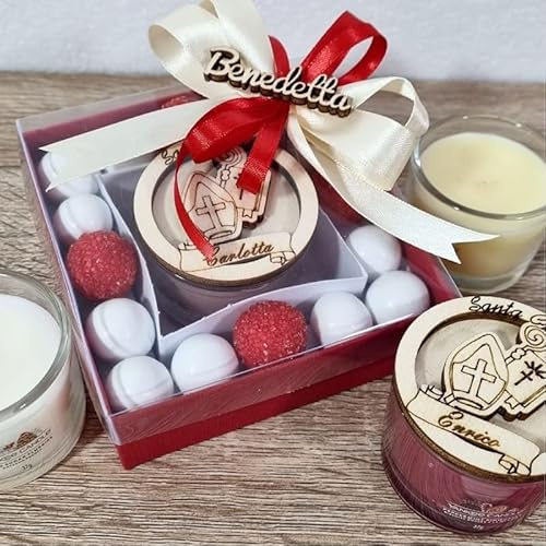 Bomboniere cresima particolari 8pz scatola con confetti e candele profumate Y.Candle tappo personalizzato in legno…