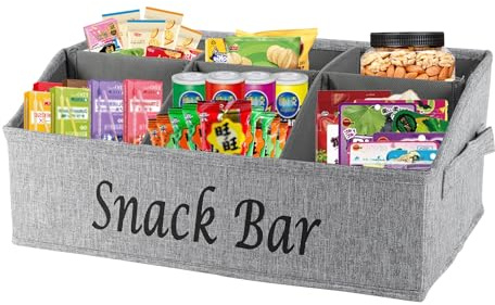 Xbopetda Snacks Box Container, 6 Compartment Snack Tray with Handles, Food Storage Organizer Bins, Trapezoid Storage Basket for Chips Candy Snacks, Snack Bar Station Organizer for Pantry Storage, Grey