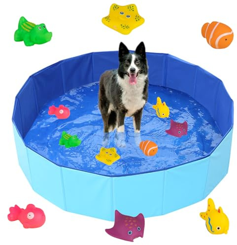 Recitem Katzenpool, Hundepool Spielzeug mit Fisch Spielzeug, Tragbares Katzenpool Hundepool, Interaktives Katzenspielzeug, Klein Planschbecke, Sommer Wasserspielzeug für Katze Hund (30cm × 10cm)