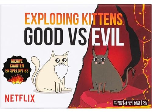 Atmode | Exploding Kittens - Good VS Evil | NL | Expanderande kattungar | 2–5 spelare | 7+ | 15–30 minuter | festspel | för vänner och familjer |