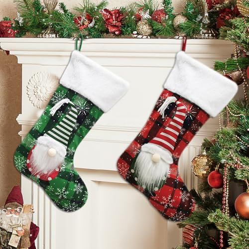 ODOOKON 2 Pcs Calcetines de Navidad Chimenea, 42CM Grande Medias decoración calcetín navideño Dulces Calcetines Decorar Bolsa de Regalo Calcetines navideños