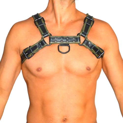 awanstar 6751 Herren Lederharness aus echtem leder mit Olive Absätzen Brust Harness Punk Männer Brust Geschirr Punk Gothic Fetisch Bandage Kostüme Brustgeschirr Gay (Schwarz mit Olive Absätze, 2XL)