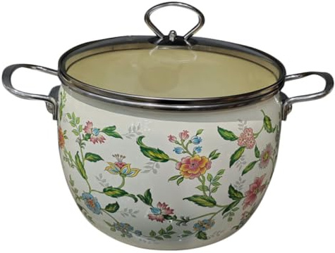 Olla de Estofado Casera de Esmalte 2, 8 L con Tapa y Doble Asa | Acabado Vintage Texturizado Larga Vida Útil Resistencia a Alta Temperatura , Vertido Fácil