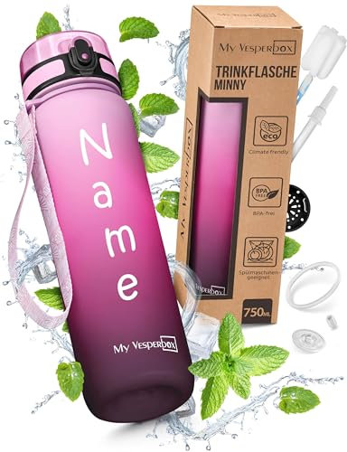 My Vesperbox® Personalisierte Trinkflasche Kinder 750ml [INK. STROHHALM & SIEB] - Wasserflasche Kohlensäure Geeignet & Auslaufsicher - Water Bottle Kids - für Schule & Sport - BPA fre