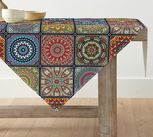 Artoid Mode Boho Vintage Geometria Marocchina Tovaglia Colorata Biancheria Da Tavolo Cucina Decorazione Da Tavolo Decorazione Interno Vacanze Festa Decorazione 100x100 cm