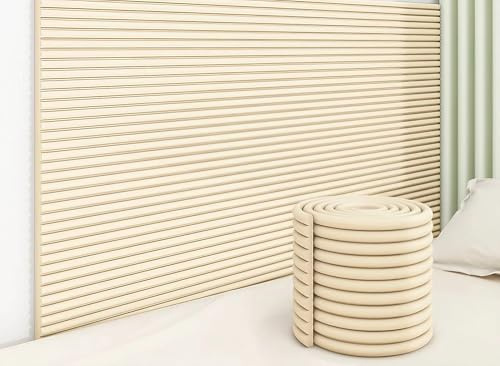 Selbstklebend Paneele Wand, Hochelastisches Wandkissen, 1cm Dickes Antikollisions Wandpolster, Gepolsterte Wandpaneele für Schlafzimmer, Spielzimmer, Wärme und Kälteschutz(Beige,20 cm x 2 m 1pc)