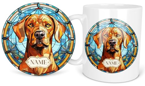 KRAFTYGIFTS Personalised Red Fox Labrador Dog Mug & Coaster Pet Puppy Coffee Tea Cup Womens Custom Birthday Gift GD59