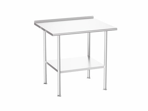 Atelicf All-Stainless Steel Prep Table, 30 X 36 Inch, with Rounded-Corner Backsplash and Adjustable Undershelf, Heavy-Duty for BBQ,Restaurants,Hotels,Workshops,Kitchens,Gardens, and Garages