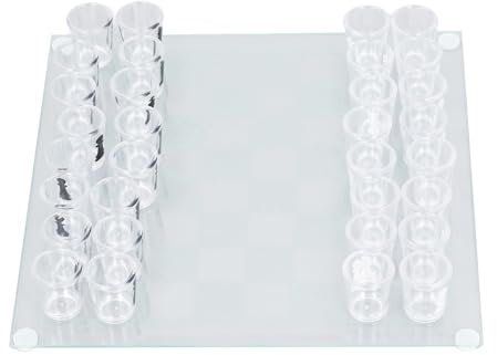 Tomvorks Trinkspiel -Schach -Set mit 32 Schnapsgläser, Ideal für College, Partys und Vieles mehr! Ideales für Schachbegeisterte, Bestehend aus Kunststoff- und Glasmaterial, 22,5 X 22,5 cm