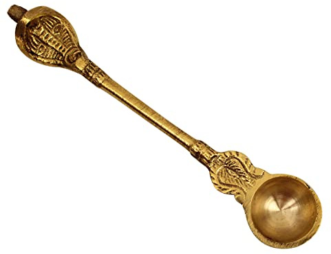 IMTRA FASHION Handmade Brass Pooja Spoons 1 Pc Indian Temple Décor Small Achmani Charnamrit Spoon for Puja Havan
