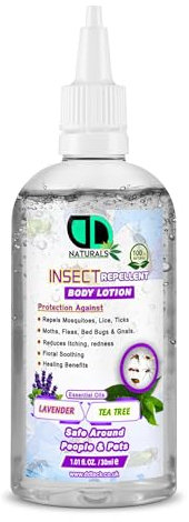 DD Teck Insect Repellent Body Lotion – 100% Natural Protection Against Mosquitoes, Lice, Ticks, Fleas – Lavender & Tea Tree Essential Oils – Safe for People & Pets (30ml Nozel)