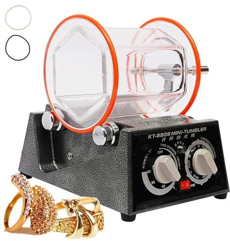 3Kg Tumbler Jewelry Polisher Machine, 60W Mini Tumbler Rotary Jewelry Polisher, 10-60 Minutes Timing, 5 Speed Adjustable Gears, for Rock Stone Coins Gemstones Metals