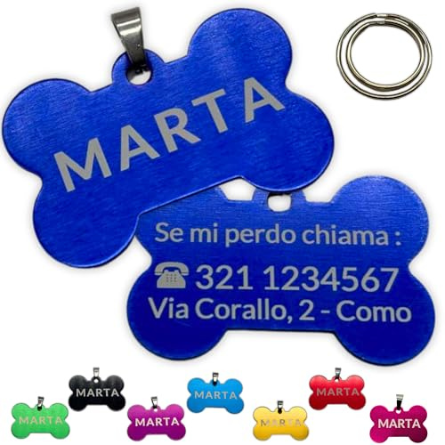 DNDY Medaglietta Cane Personalizzata con Incisione Laser Fronte Retro - Alluminio Anodizzato - Targhetta Personalizzata Cane (Blu)