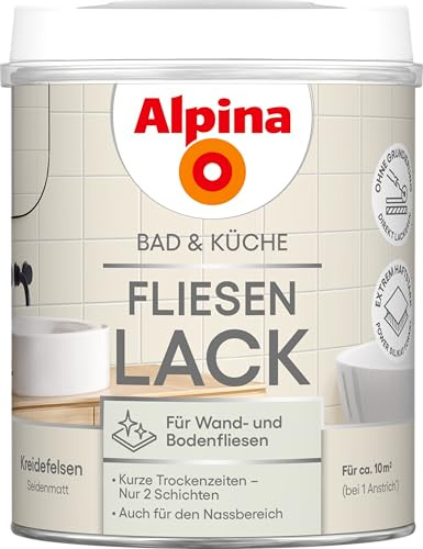 Alpina Bad & Küche Fliesen-Lack Kreidefelsen – seidenmatter Fliesenlack für Wandfliesen im Innenbereich, feuchtraumgeeignet & streichfertig, ideal für Badezimmer, Küche & WC – 0,75 L