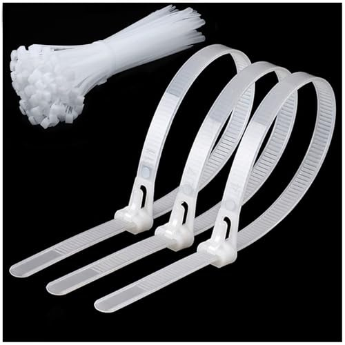 SQHXH Cable Ties, 100 Pack of 300mm X 7.6mm Reusable Cable Ties,11.8 Inches,Removable, Premium Tie Wraps, Strong Nylon Zip Ties, for Home, Office, Outdoor, Garage, Packaging or Garden,White