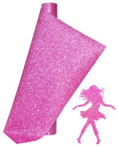 Glitzer Plotterfolie Textil 30.5cmx152cm Splitter Heißes Rosa Transferfolie Plotter Flexfolie für Cricut und Silhouette Cameo, Transferfolie zum Aufbügeln DIY T-Shirt-Kleidung, Stoffen