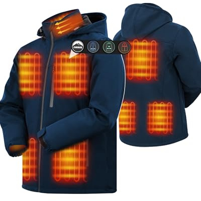 ARRIS Beheizte Jacke für Herren, elektrische Heizung Warmmantel 7,4 V Batterie/8 Heizbereiche/Telefonladung für den Winter, Schwarz (DE/NL/SE/PL, Alphanumerisch, 4XL, Regular, Regular, blau)