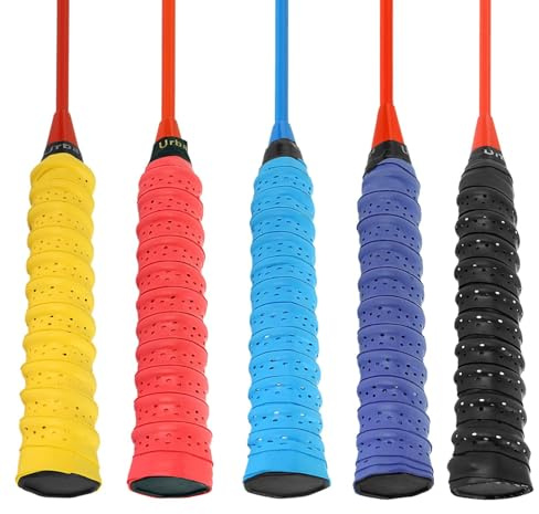 Winhuey 5Pcs PU Racket Grip Tape, Tennis Badminton Squash Overgrip, Anti-Slip Breathable Absorbent Grips, Self-Adhesive Baseball Replacement GripTape, Badminton Racket Grips
