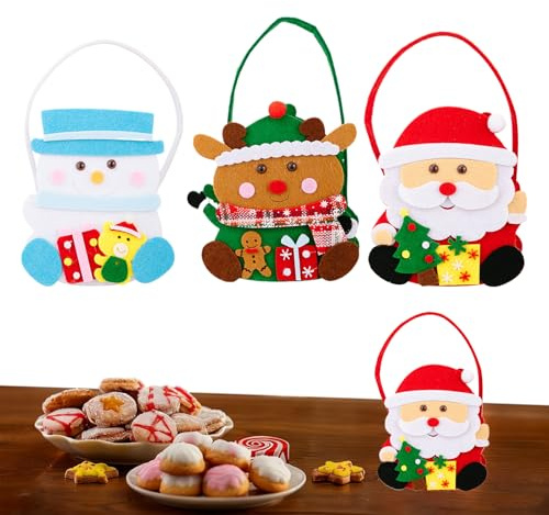 Christmas Goodie Bag - 3 Stücke Festliche Geschenkbeutel Mit,Wiederverwendbare Festliche Stoffbeutel Für Süßigkeiten Kekse Popcorn | Kindergeburtstag Halloween Weihnachtsfeier Schulveranstaltung
