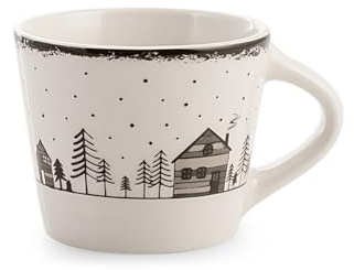 H&H Set of 12 New Bone China Tea Cups - Winter House Decoration, 280 ml - Elegant Service, Ideal for Breakfast, Hot Tea, Chocolate, Cappuccino