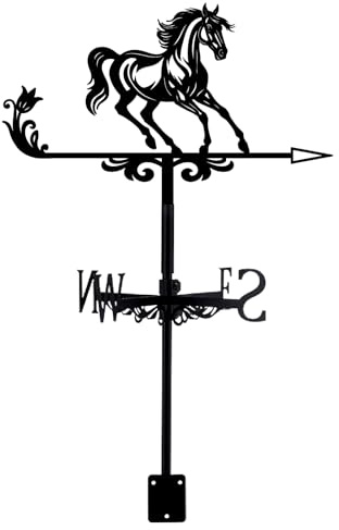 PRESSINART Schwarzes Pferd Wetterfahne Metall Windfahne Tiermuster Eisen Dekorativer Wetterhahn Windrichtungsanzeiger Werkzeug Für Bauernhof Schuppen Hof Dachmontage Garten Dekoration 9,9 x 14 Zoll