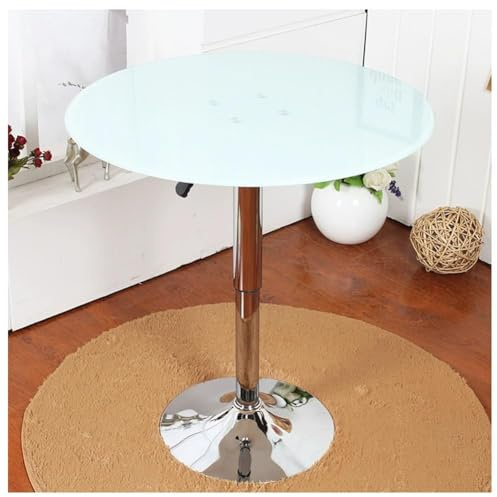 Tavolo da pranzo rotondo in vetro regolabile in altezza, salvaspazio, per cucina, bistrot, 2-4 posti, in vetro temperato, perfetto per colazione, pub e bar (bianco, 80 cm)